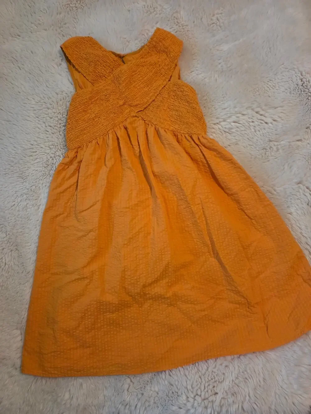 ZARA Textured Smocked Orange Cross Front Sleeveless Dress 13-14 years